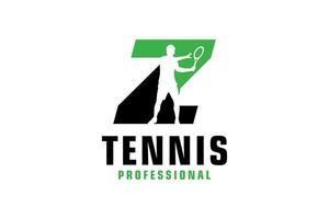 lettre z avec création de logo de silhouette de joueur de tennis. éléments de modèle de conception de vecteur pour l'équipe sportive ou l'identité d'entreprise.