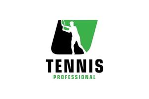 lettre u avec création de logo de silhouette de joueur de tennis. éléments de modèle de conception de vecteur pour l'équipe sportive ou l'identité d'entreprise.