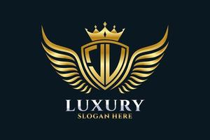 lettre d'aile royale de luxe ju crête logo couleur or vecteur, logo de victoire, logo de crête, logo d'aile, modèle de logo vectoriel. vecteur