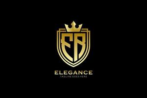 initial fr élégant logo monogramme de luxe ou modèle de badge avec volutes et couronne royale - parfait pour les projets de marque de luxe vecteur
