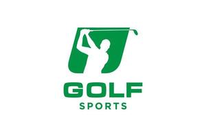 alphabet lettre icône logo u pour modèle vectoriel de conception de logo de golf, étiquette vectorielle de golf, logo de championnat de golf, illustration, icône créative, concept de conception