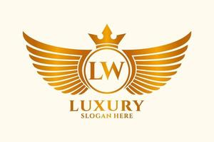 lettre d'aile royale de luxe lw crête logo couleur or vecteur, logo de victoire, logo de crête, logo d'aile, modèle de logo vectoriel. vecteur