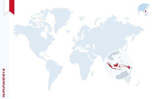 carte du monde bleu avec loupe sur l'indonésie. vecteur