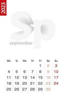 modèle de calendrier minimaliste pour septembre 2023, calendrier vectoriel en anglais.