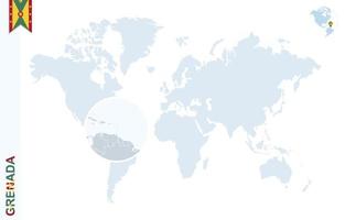 carte du monde bleu avec loupe sur la grenade. vecteur