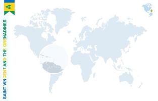 carte du monde bleue avec loupe sur saint vincent et les grenadines. vecteur