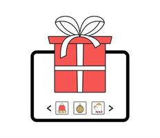 concept de magasinage en ligne de noël. achat de cadeaux de noël en ligne à l'aide d'une illustration vectorielle de tablette. vecteur