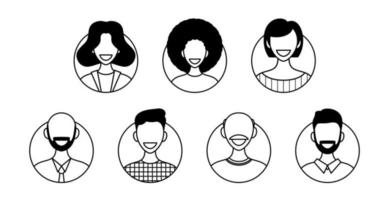 collection d'avatars. ensemble d'avatars de personnes différentes. visages de personnages masculins et féminins. jeunes hommes et femmes souriants. illustration vectorielle en style cartoon ligne plate vecteur