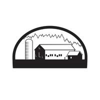 ferme grange maison silo noir et blanc vecteur