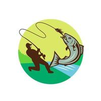 pêcheur à la mouche crochet saumon cercle rero vecteur