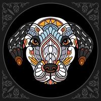 tête de chien coloré zen tangle arts isolé sur fond noir vecteur