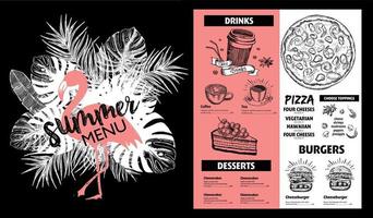 conception de menus de restaurant. menu d'été, illustrations dessinées à la main. dépliant de nourriture de vecteur. vecteur