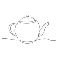théière d'eau chaude de café en céramique isolée sur fond blanc - simple illustration vectorielle continue de dessin d'une ligne pour le concept de nourriture et de boissons vecteur