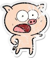 autocollant en détresse d'un cochon de dessin animé criant vecteur