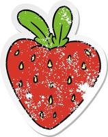 doodle de dessin animé d'autocollant en détresse d'une fraise fraîche vecteur