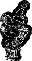 icône de dessin animé en détresse d'un homme riant portant un bonnet de noel vecteur