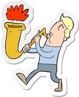 autocollant d'un homme de dessin animé soufflant du saxophone vecteur