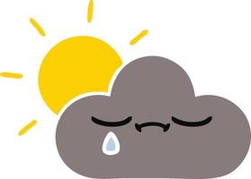 soleil et nuage d'orage de dessin animé rétro couleur plat vecteur