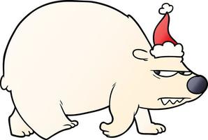 dessin animé dégradé d'un ours polaire en colère portant un bonnet de noel vecteur