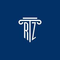 monogramme du logo initial rz avec une simple icône de pilier vecteur
