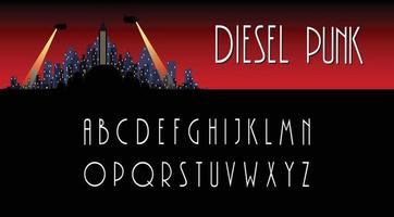 alphabet punk diesel. abc dans le style vintage des années 20, 30, 40 et 50. typographie pour les faits saillants dans le style art déco. noir, détective, esthétique dramatique. vecteur