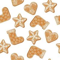 motif de noël sans couture avec pain d'épice. botte, étoile, biscuit coeur. illustration vectorielle vecteur