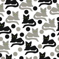 chats gris et noirs et motif harmonieux de points, une paire de chats sur fond blanc vecteur