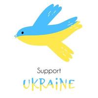colombe aux couleurs bleues et jaunes comme symbole de paix en ukraine. soutenez la phrase ukrainienne avec un oiseau aux couleurs du drapeau ukrainien. illustration vectorielle dans un style plat de dessin animé. vecteur