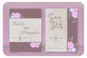 modèle de carte d'invitation de mariage, avec décoration de fleurs et de feuilles, style minimaliste, fond marron vecteur