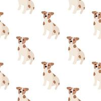 chiens mignons jack russell terrier. animaux de compagnie. modèle sans couture dessiné main de vecteur. parfait pour bébé, vêtements pour enfants, design imprimé, textile. fond blanc. vecteur