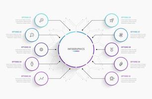 modèle de conception d'étiquettes infographiques vectorielles avec icônes et 10 options ou étapes. peut être utilisé pour le diagramme de processus, les présentations, la mise en page du flux de travail, la bannière, l'organigramme, le graphique d'informations. vecteur