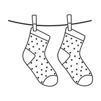 chaussettes pour enfants sur une corde, contour noir, illustration vectorielle vecteur