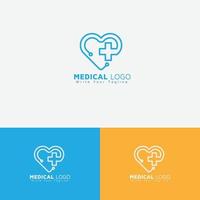 concept de logo médical de soins pour l'icône d'amour en plus ou en croix. vecteur