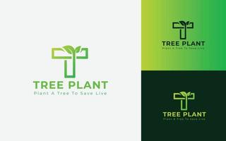 création de logo de plantation d'arbres, plante bio, logo de biologie, vecteur d'élément de nature écologique, logo de feuille d'arbre, logo de lettre t.