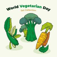 collection de jeux de tirage à la main de la journée mondiale des végétariens avec brocoli, carotte