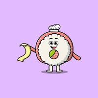 dessin animé riz sushi roule sashimi chef personnage vecteur