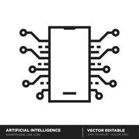 intelligence artificielle. icône de contour de smartphone. vecteur modifiable