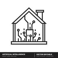 intelligence artificielle. icône de contour de maison intelligente. vecteur modifiable