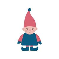 dessin animé de noël petit jeune gnome heureux avec un bonnet rouge. caractère de vecteur d'hiver heureux. assistant du père noël.