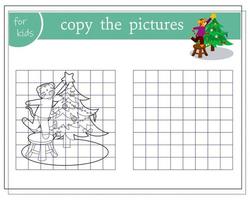 copier l'image, jeux éducatifs pour enfants, tigre de dessin animé décore le sapin de noël. vecteur isolé sur fond blanc