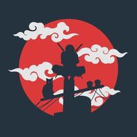 vecteur d'illustration de chat ninja japonais silhouette