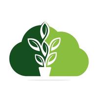 pot de fleurs de nuage et conception d'illustration vectorielle de pot de plante. pot d'arbre vert sur la conception de logo de nuage. vecteur