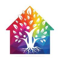 arbre généalogique et conception de logo de forme de maison de racines. arbre généalogique, maison, symbole, icône, logo, conception vecteur