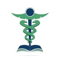 conception de vecteur de logo médical de livre de caducée. conception de modèle de vecteur de concept de livre médical.