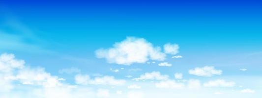 ciel nuageux au printemps ensoleillé, vecteur large panorama ciel bleu d'été avec des nuages blancs, beauté claire lumière nuageuse en hiver, nature de dessin animé de l'horizon pour la journée de l'environnement