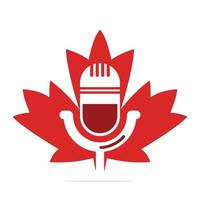 podcast et création de logo feuille d'érable. microphone de table de studio avec design d'icône de diffusion. vecteur