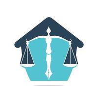 vecteur de logo maison de droit avec balance judiciaire symbolique de l'échelle de la justice dans une pointe de stylo. équilibre à la maison avec conception de modèle de vecteur de pointe de stylo.