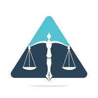 vecteur de logo de droit avec équilibre judiciaire symbolique de l'échelle de la justice dans une pointe de stylo. vecteur de logo pour le droit, les tribunaux, les services de justice et les entreprises.