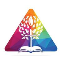 création de logo d'arbre croisé biblique. conception de modèle vectoriel de croix d'arbre d'église chrétienne.