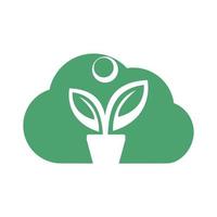 pot de fleur et logo de plante sur le nuage. logo vectoriel de croissance humaine.